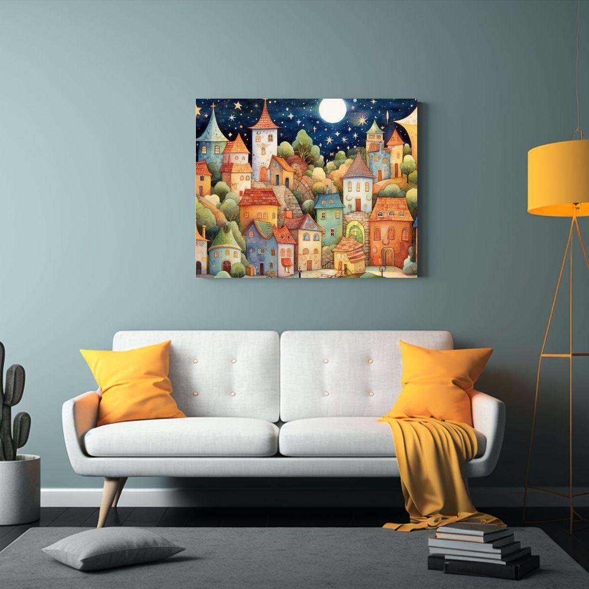 Cuadro Dibujo Naturaleza Viva De Un Pueblo Imaginario Con Ca 120x80cm-2