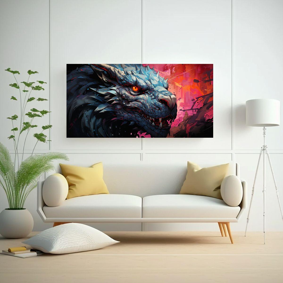 Pintura Decorativa: Dragón En Tonos Pastel Y Rojo 140x70cm-2
