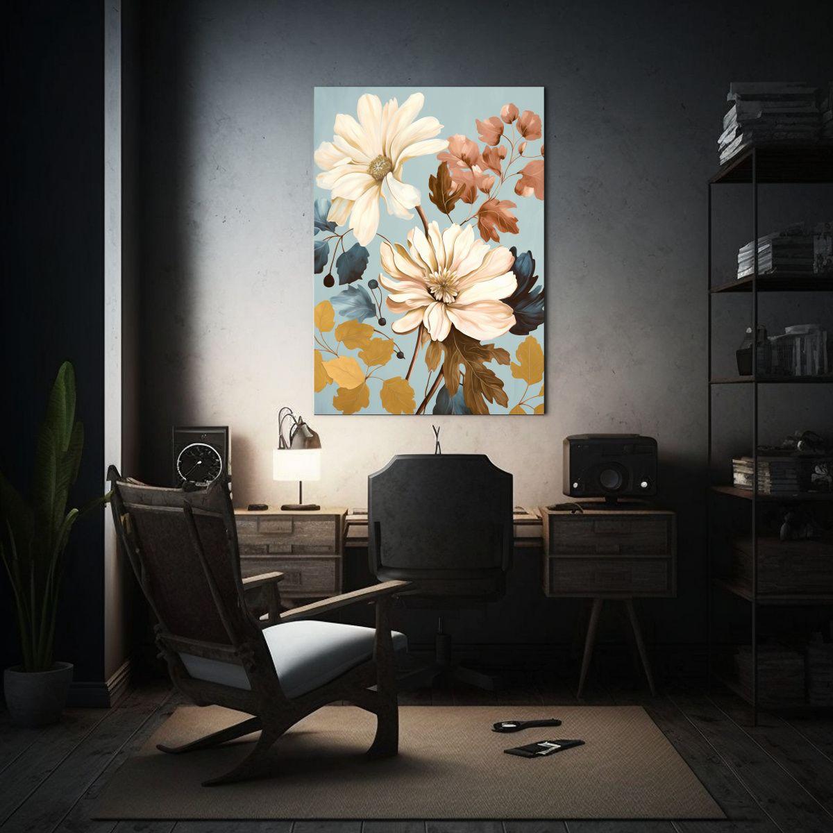 Pintura De Flores En Fondo Minimalista: 50x65 Cm-2