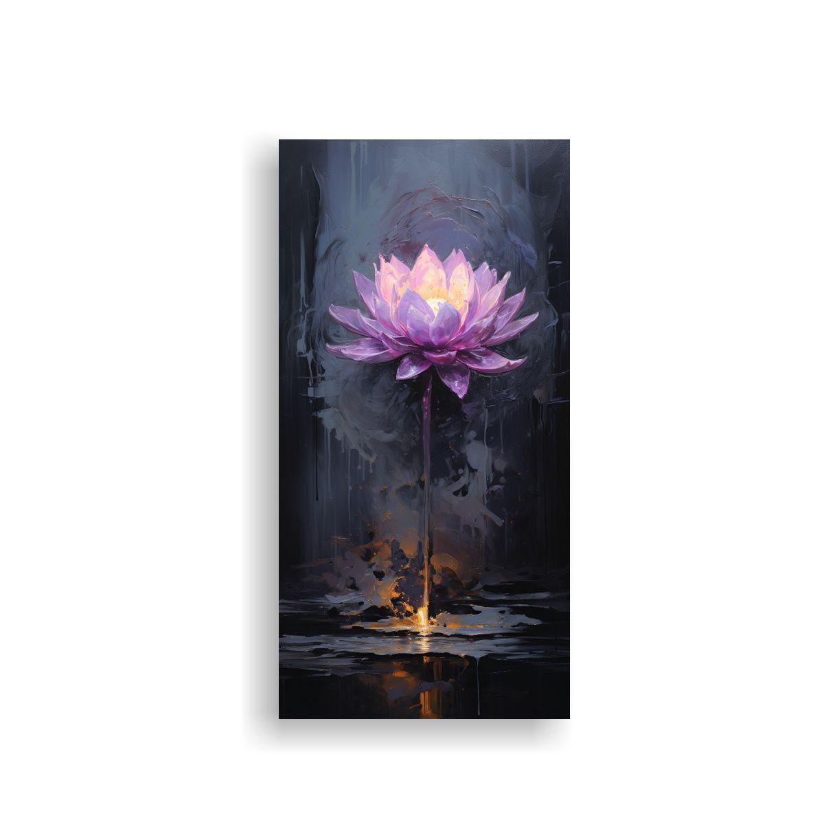 Pintura Sobre Lienzo De Loto Negro Radiante, Arte  30x60cm-0