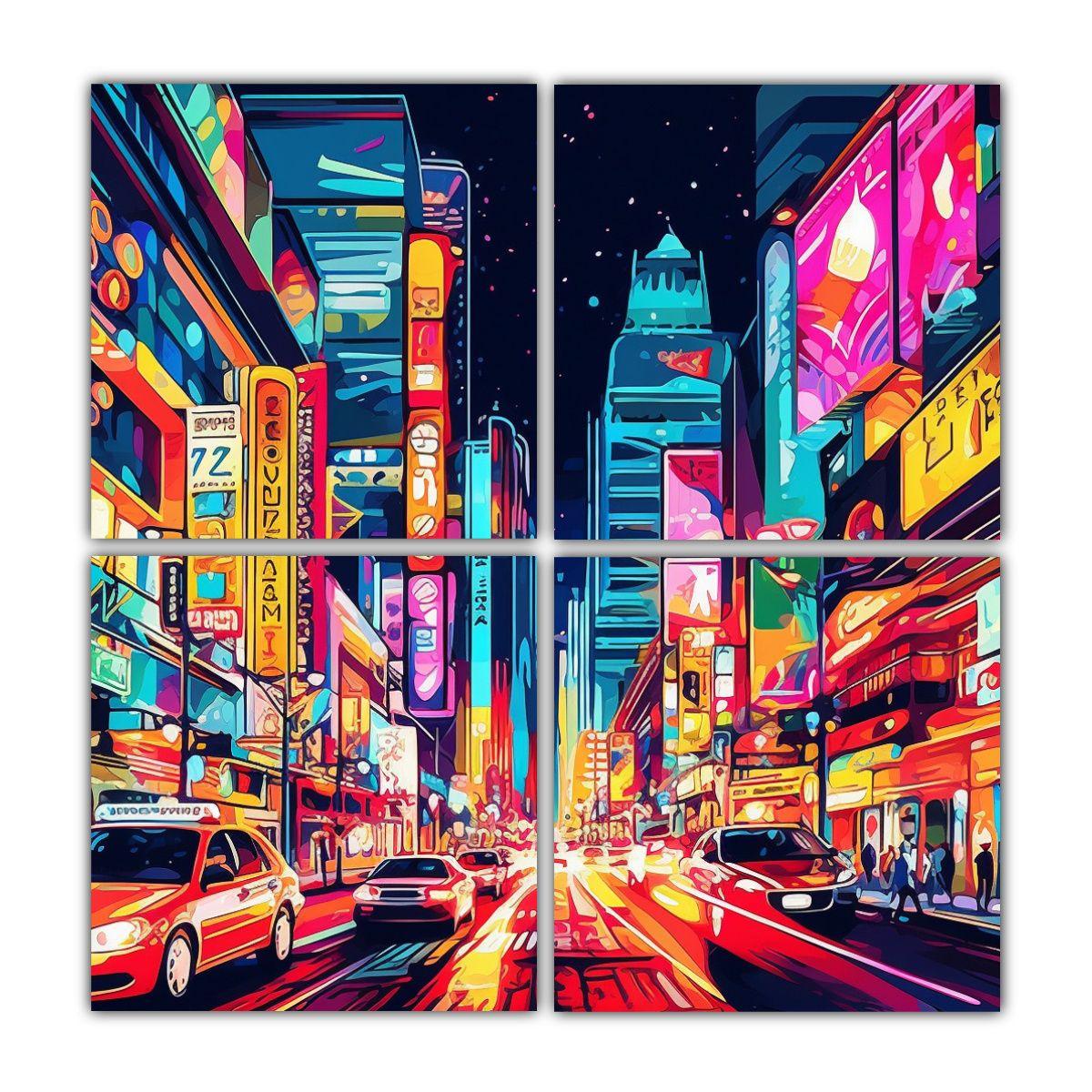 Cuatro Telas En Bastidor Tema Composición 100x100 Cm-0