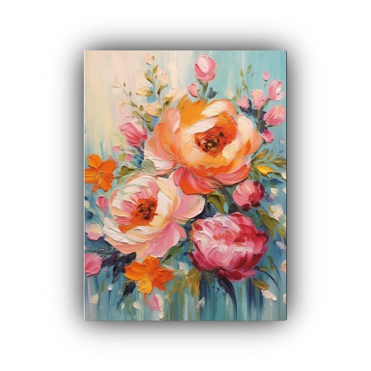 Tela En Bastidor Floral Calma Pintura Al óleo De 50x65 Cm-0