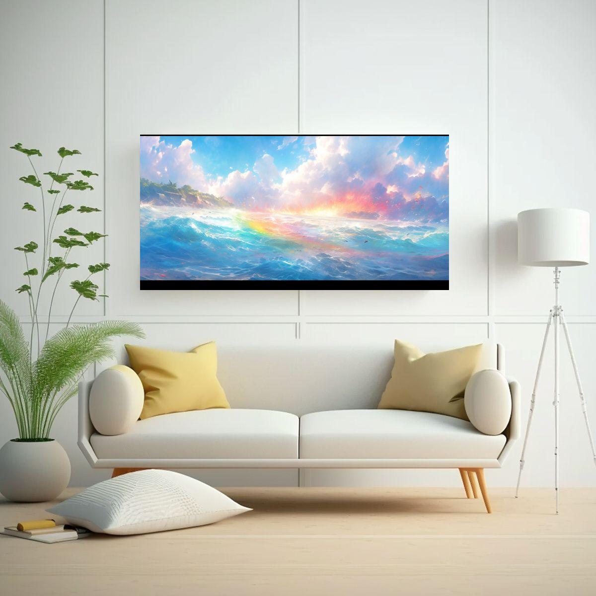 Cuadro Abstracto Multicolor Cielo Mar Y Arcoíris  40x20cm-2