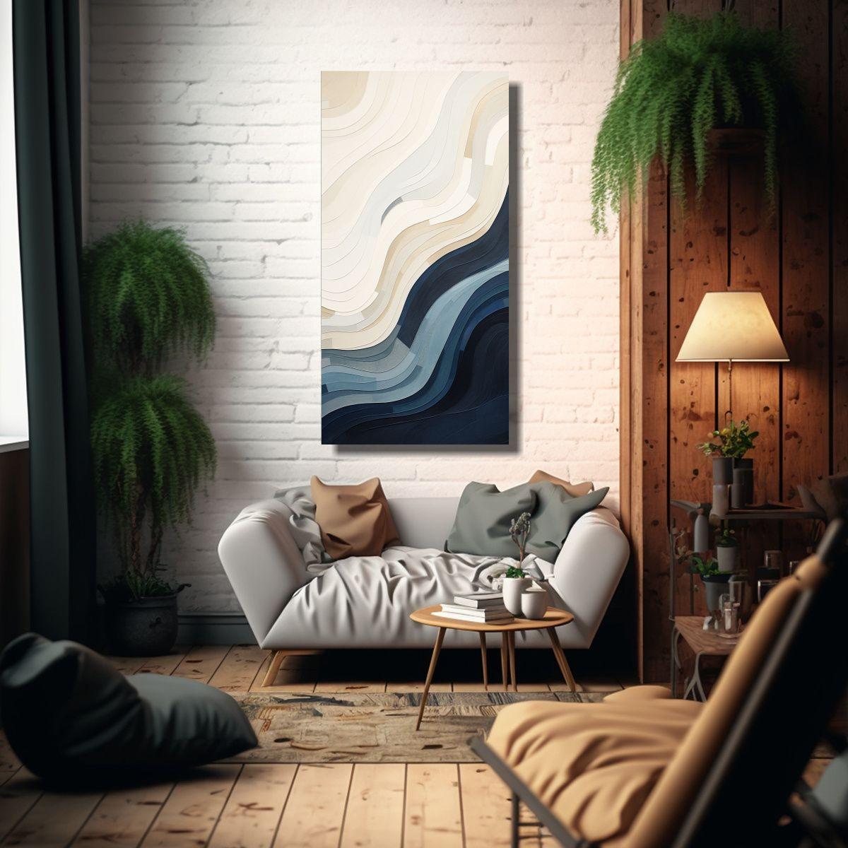 Pintura En Bastidor Azul Y Gris De Abstracción 70x140cm-2