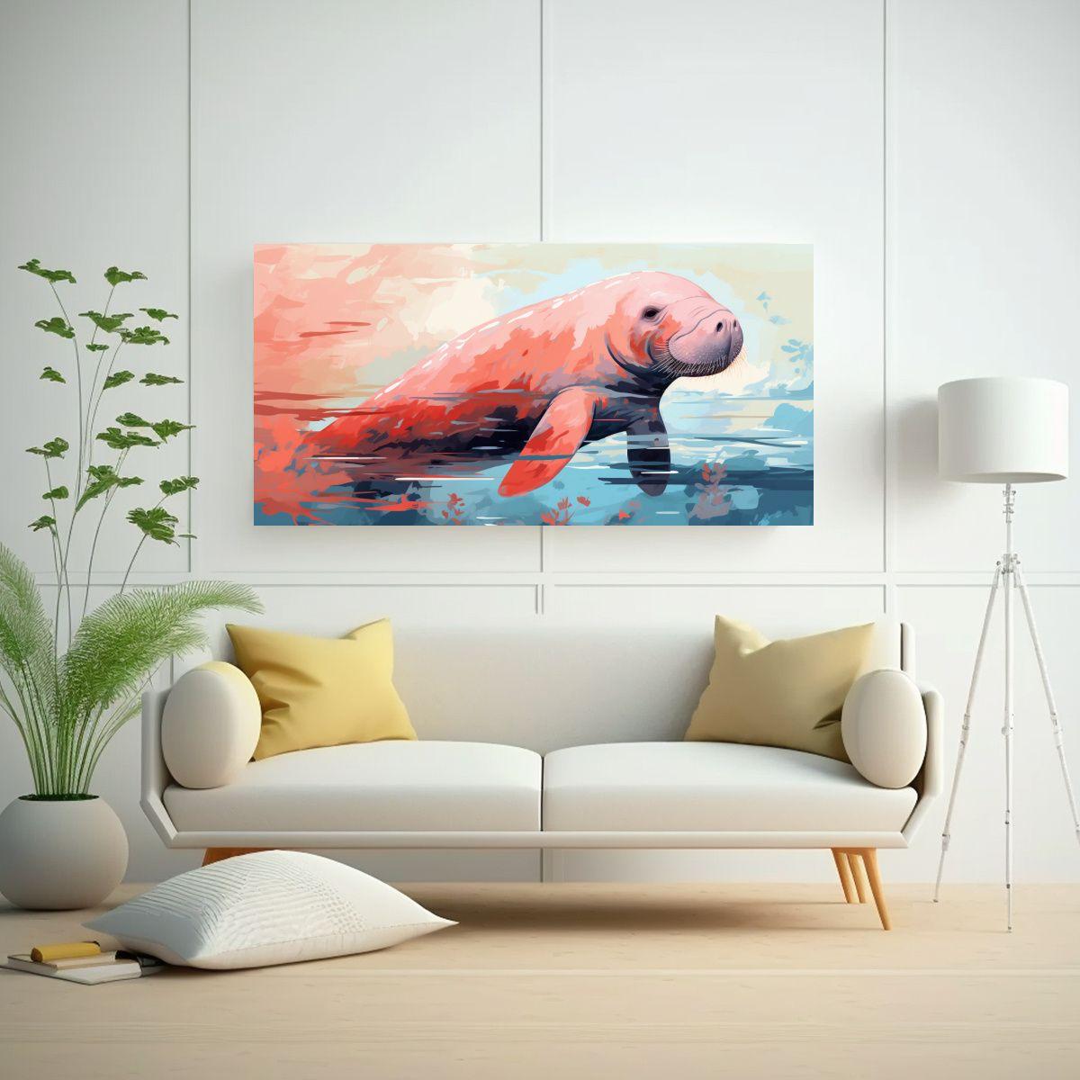 Cuadro Vanguardia Estética Manatíes En Colores 140x70cm-2
