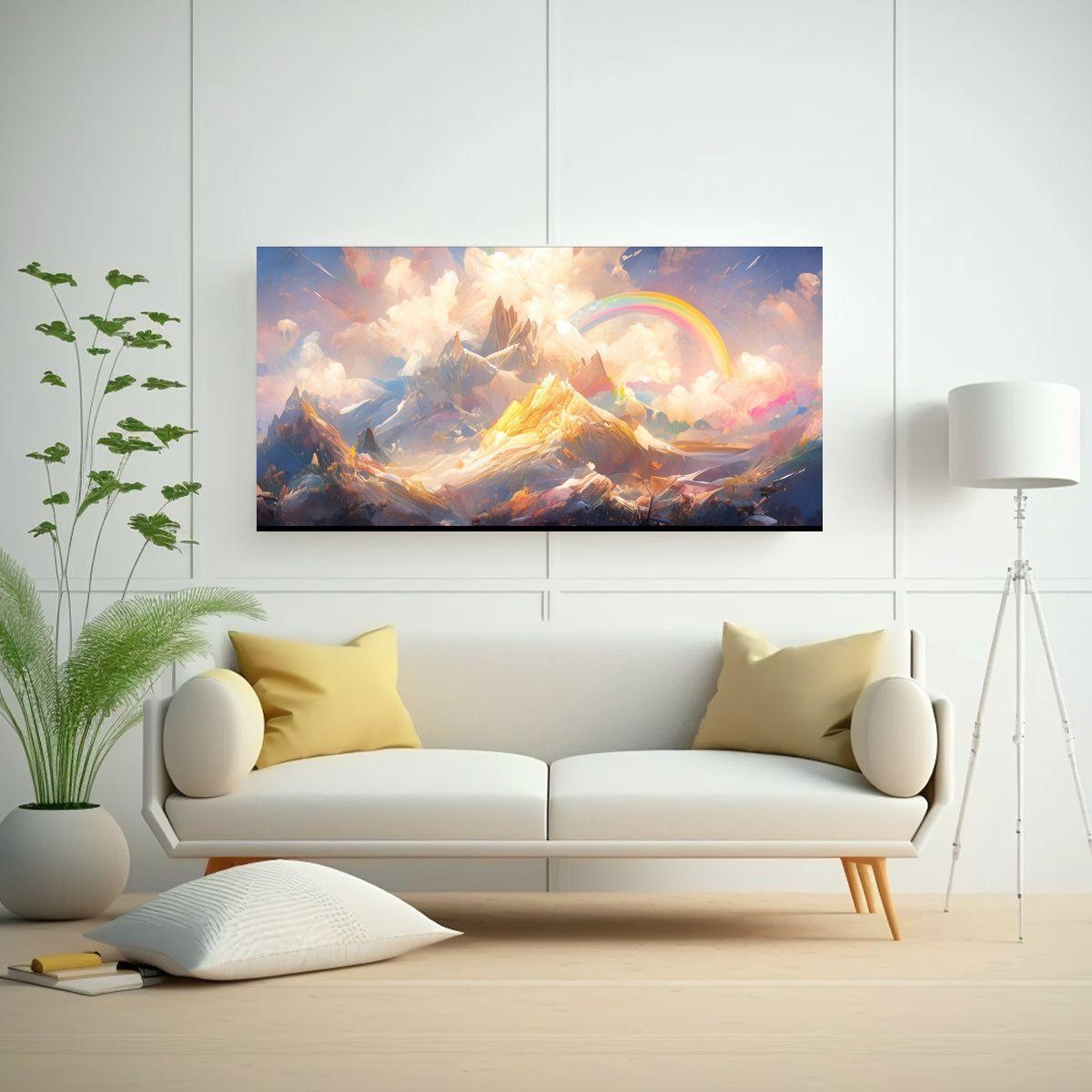 Cuadro Abstracto Montañas Nevadas Con Arco Iris 100x50cm-2