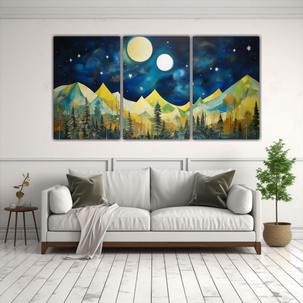 Conjunto 3 Lienzos Dibujo Habitación Paisaje 240x120 Cm-2
