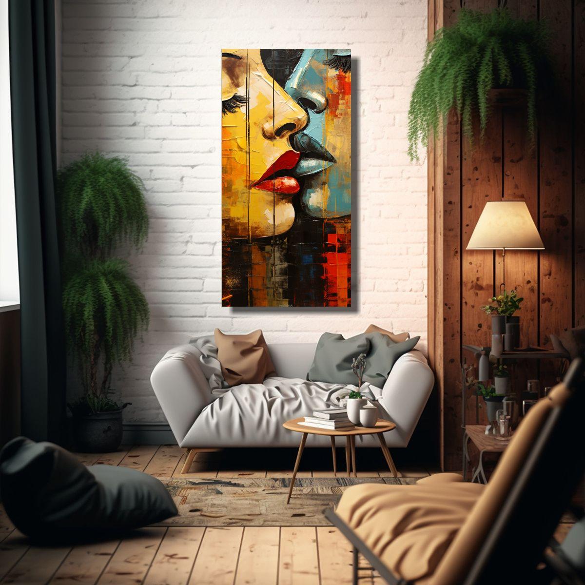 Cuadro Beso Acuarela Equilibrio Abstracto 70x140cm-2