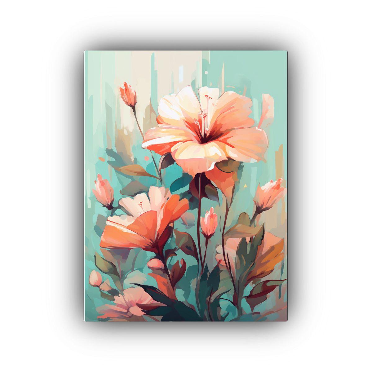 Pintura Abstracta Sobre Lienzo Con Flores Pastel 60x90cm-0
