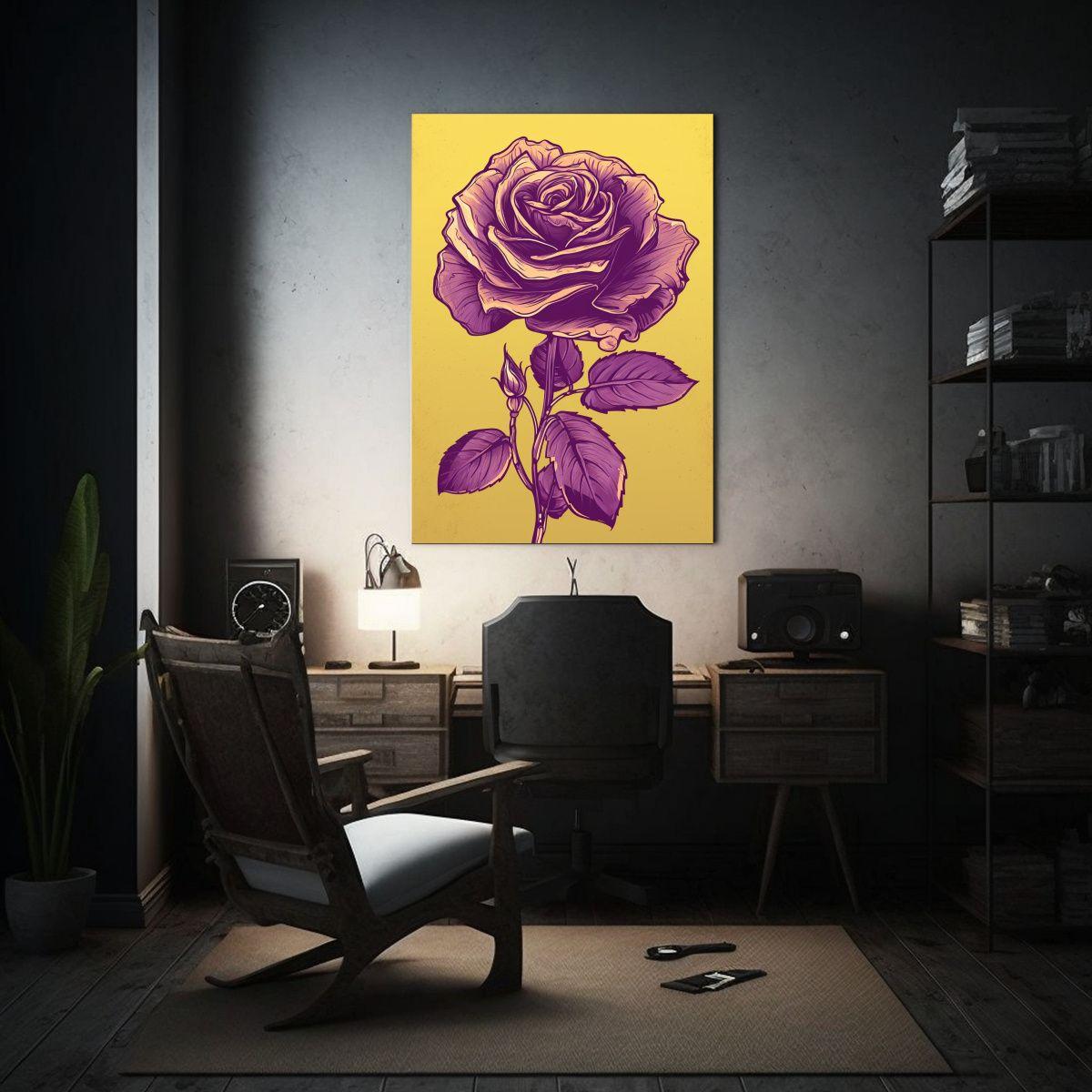 Cuadro Vintage Boceto Hermosa Rosa Morada 80x120cm-2