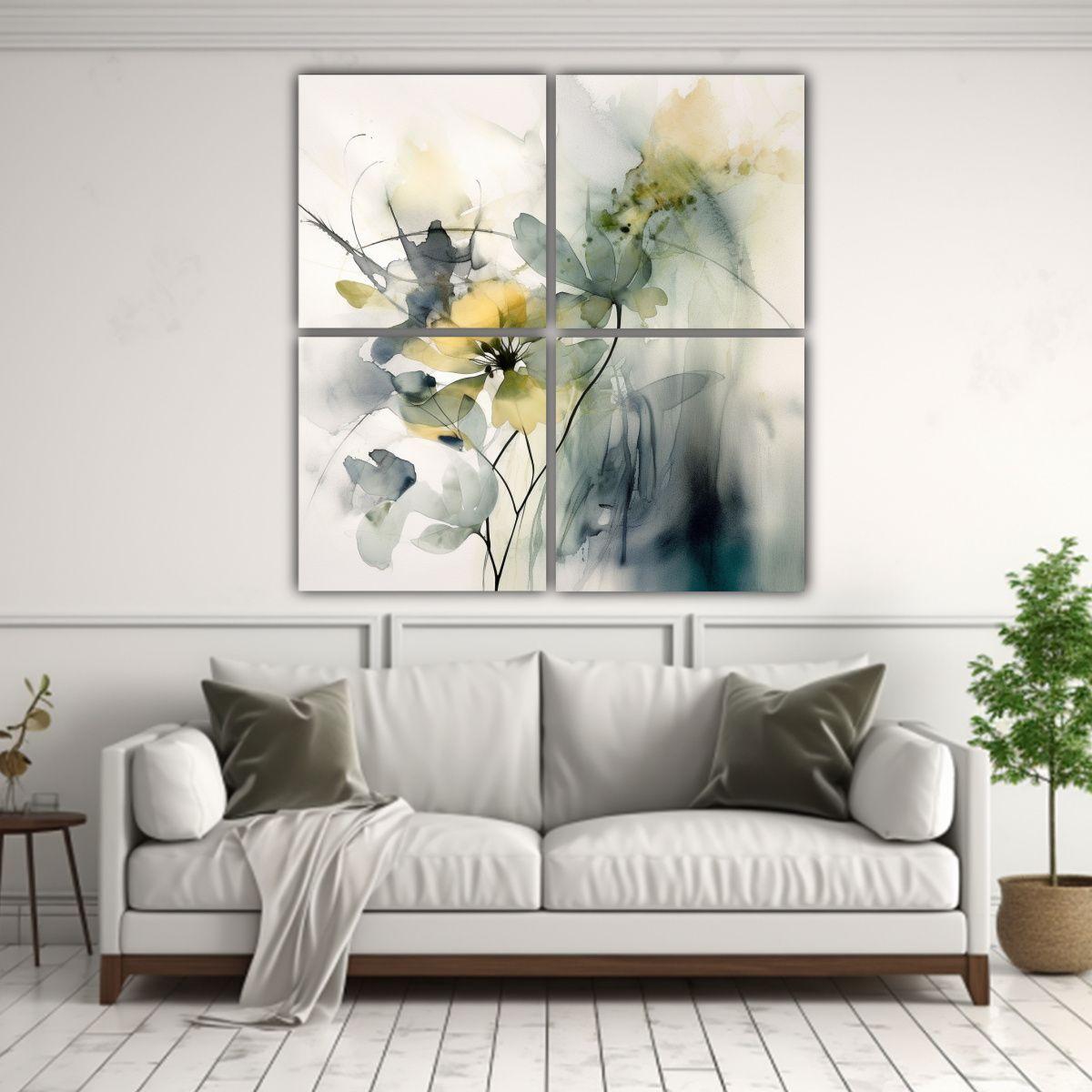 Pintura Acuarela Abstracta Moderna De Cuatro 80x80 Cm-2