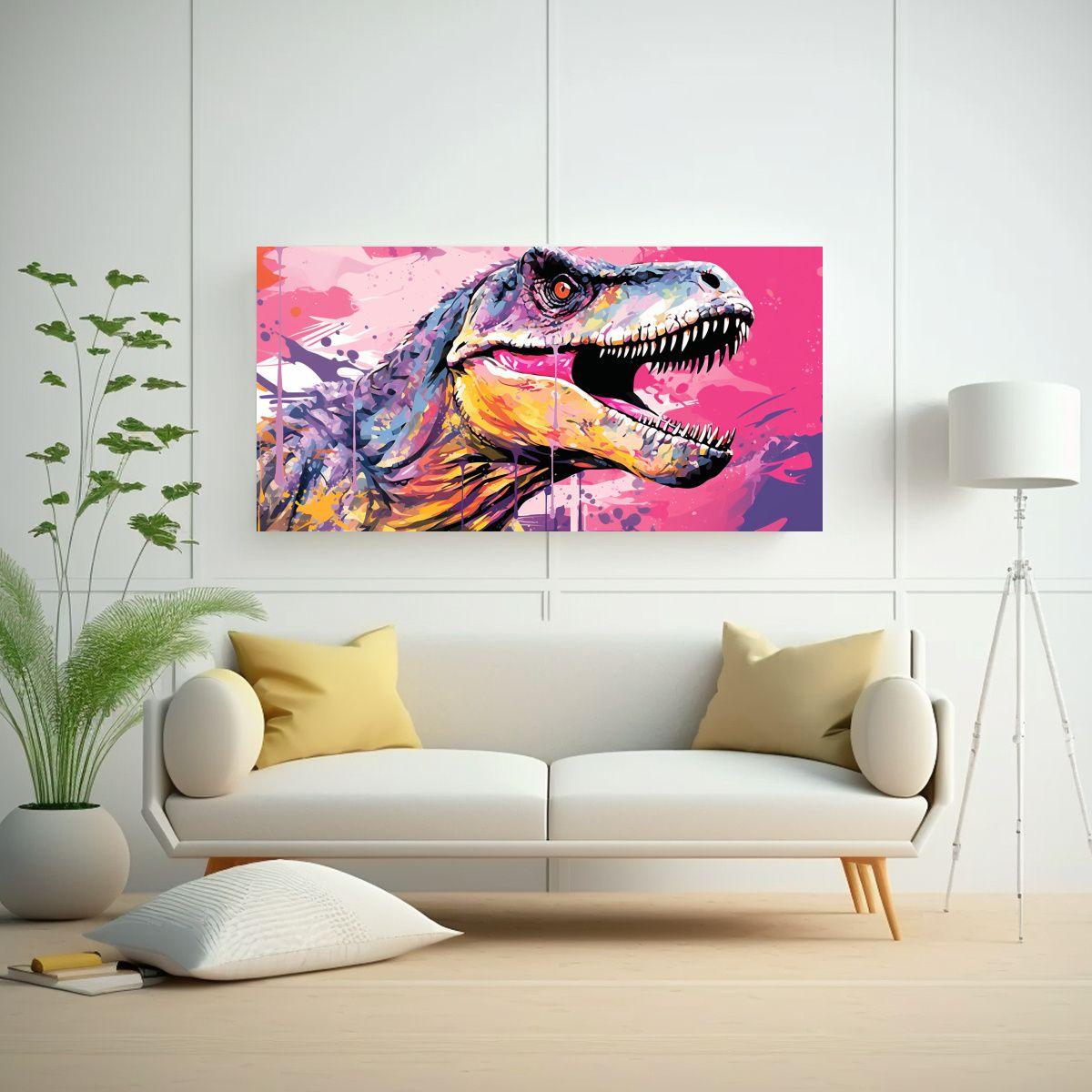 Pintura Decorativa De Velociraptor En Colores 80x40cm-2