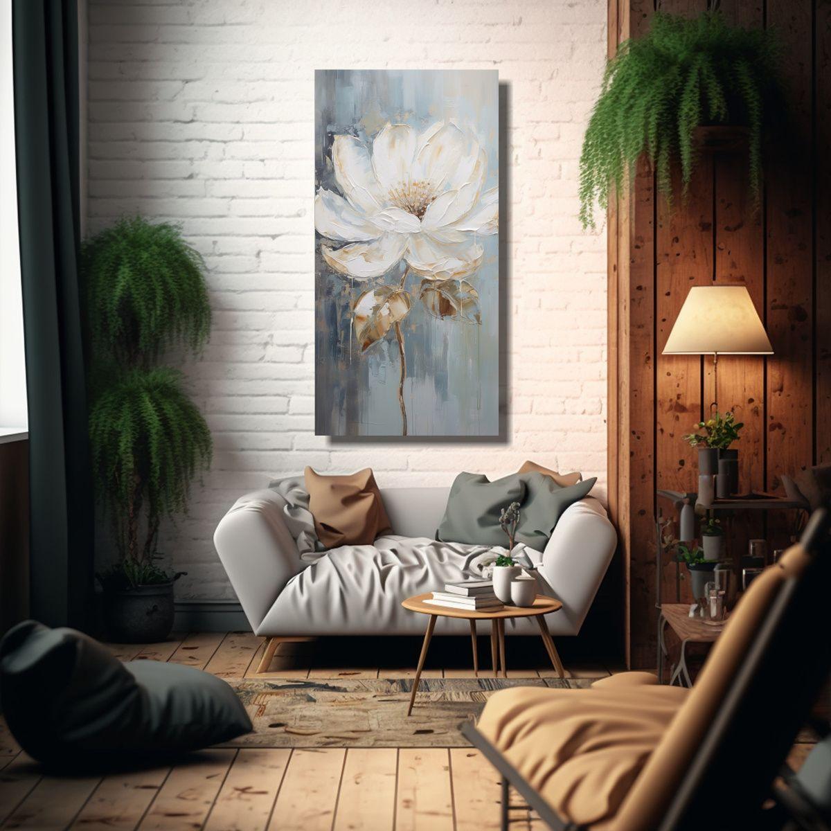 Pintura Vintage De Loto Blanco En Lienzo, Estilo 50x100cm-2