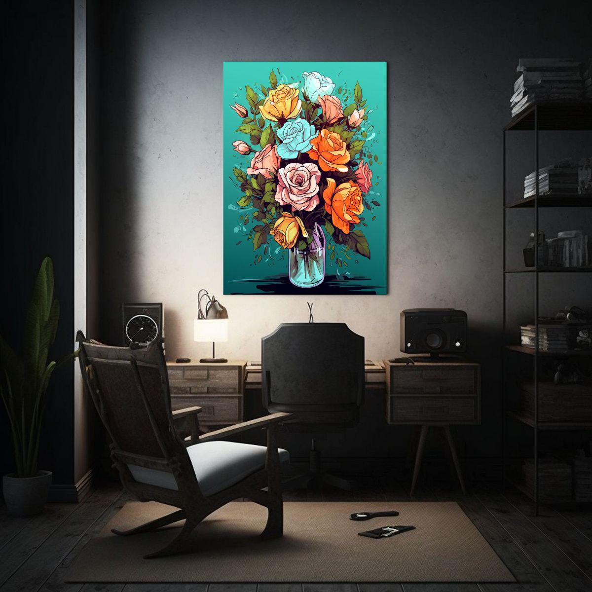 Cuadro Acuarela Baño Ramo De Flores Rosas 80x120cm-2