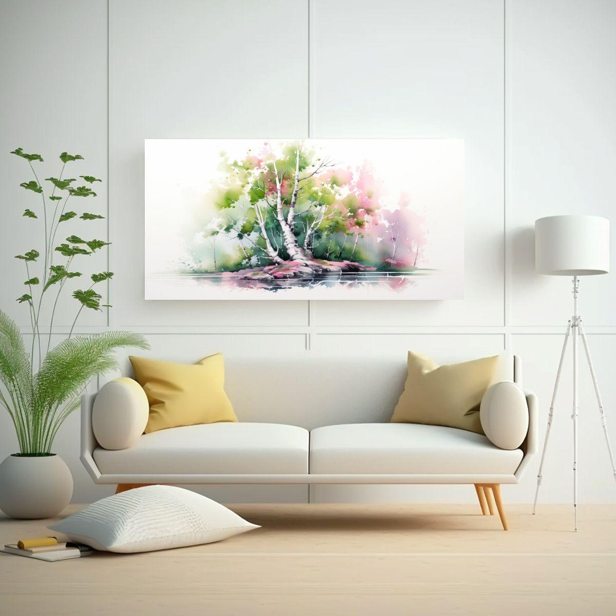 Pintura Abstracta De Árbol Bonsái De Abedul Verd 140x70cm-2