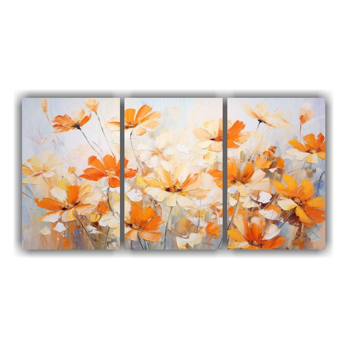 Pintura En Lienzo De Flores En Tonos Naranjas 240x120 Cm-0