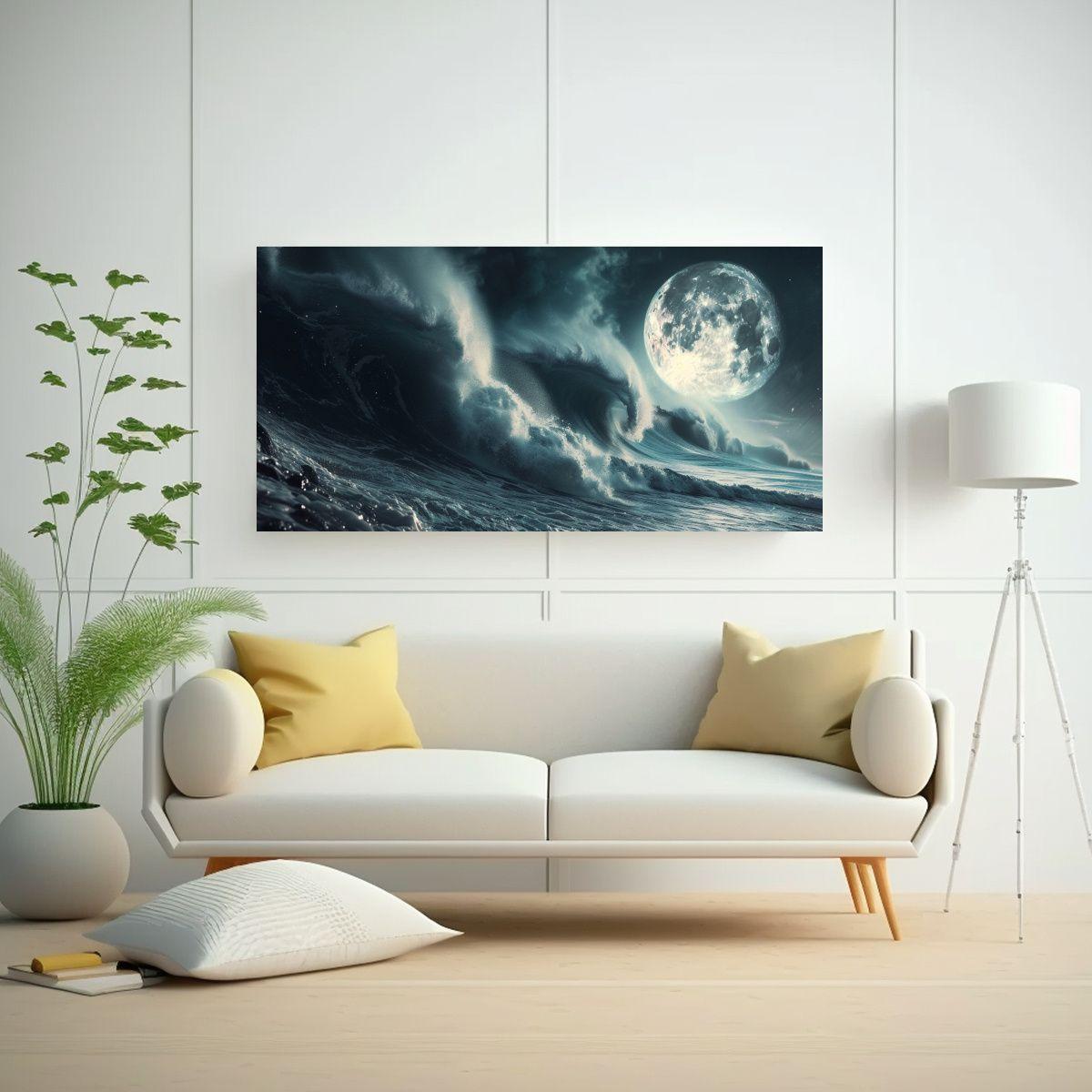 Pintura Decorativa: Colisión Lunar Con La Tierra 100x50cm-2