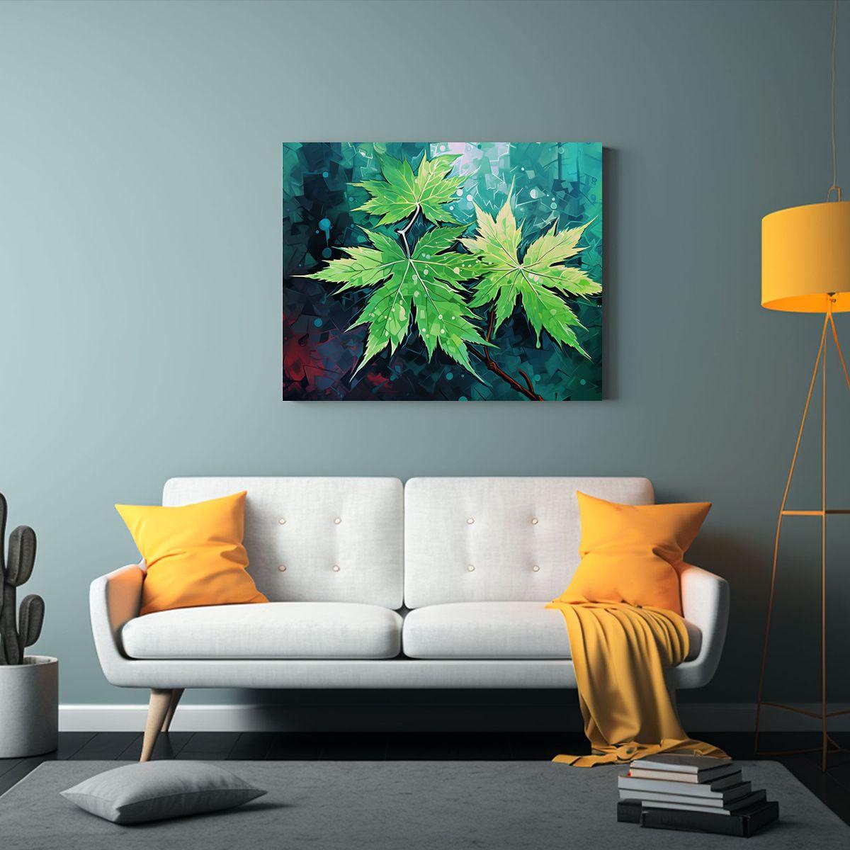 Pinturas Decorativas Con Hojas De Arce Verde En Atmósfera N 45x30cm-2