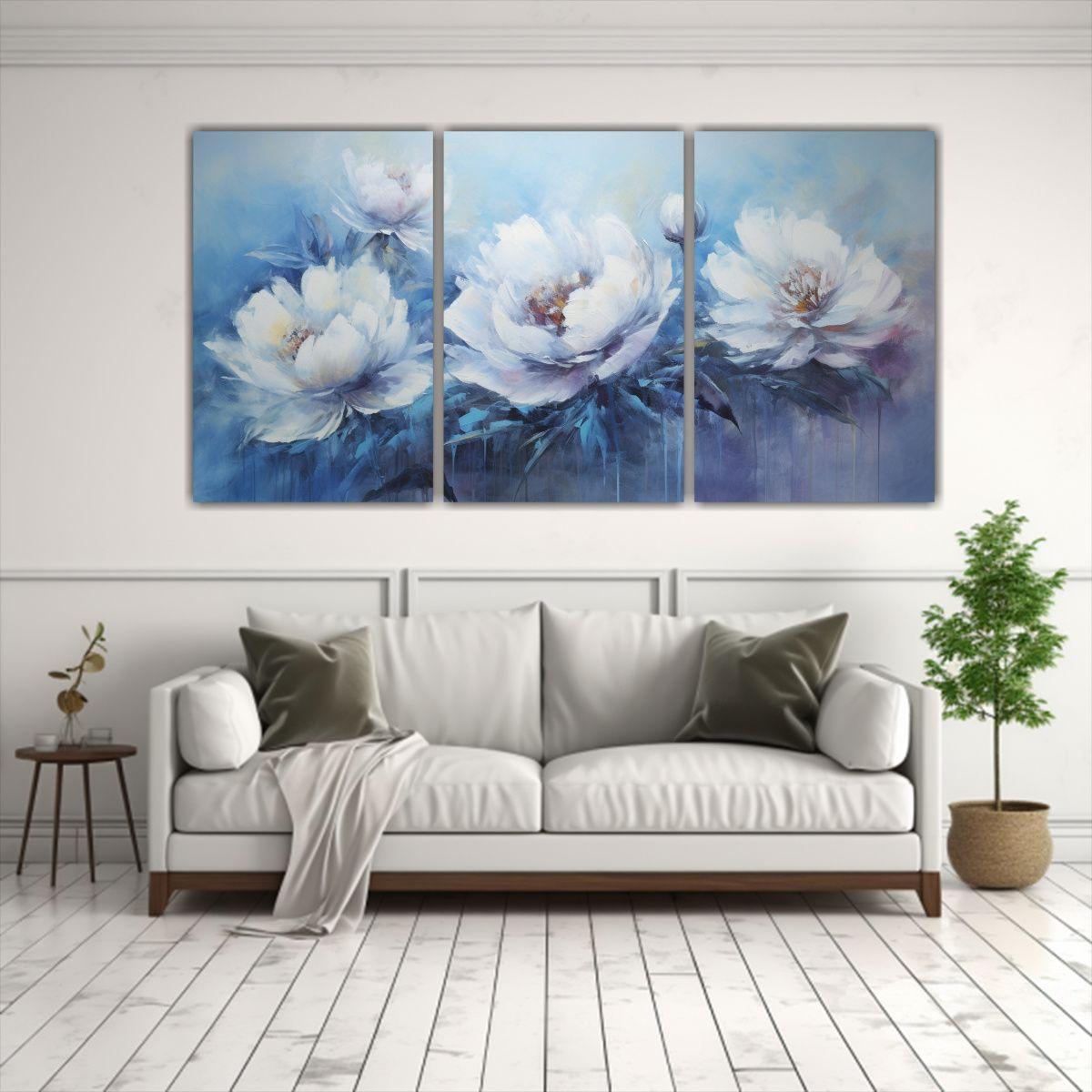 Set 3 Lienzos Patron Intenso Obra Maestra Azul 60x30 Cm-2