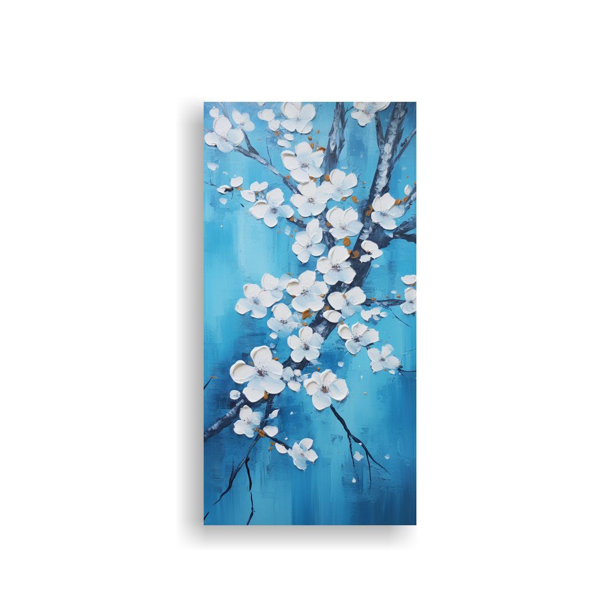 Pintura En Lienzo De Flores De Cerezo Azules En 60x120cm-0