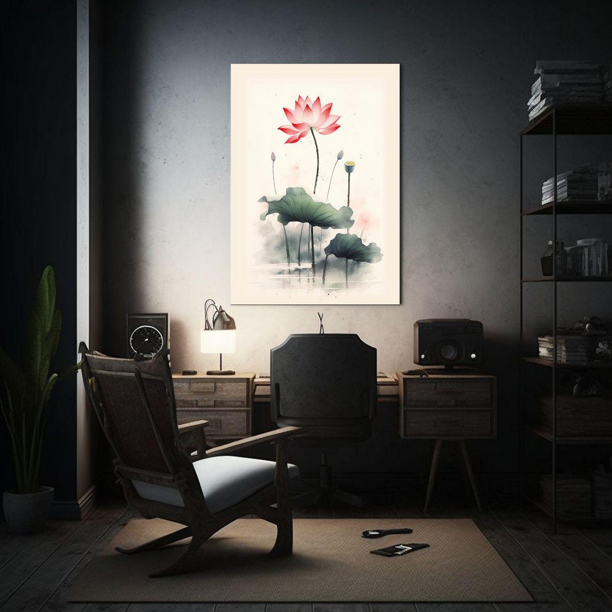 Pintura De Arte De Pared Estilo Chino Loto Rosa 30x40cm-2