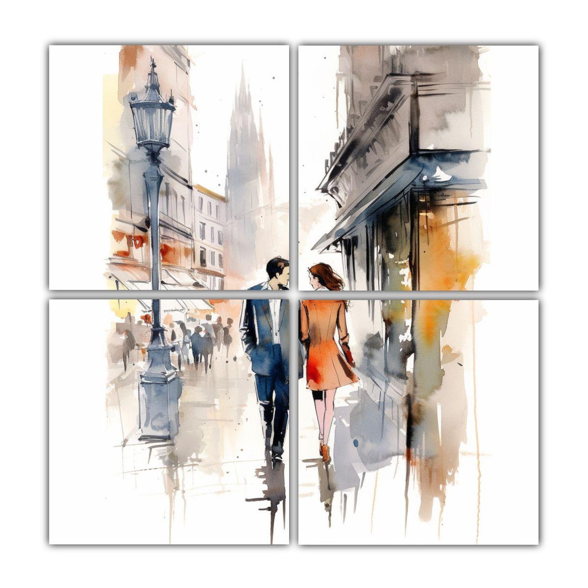 Cuatro Telas En Bastidor: Visual Riqueza De 140x140 Cm-0