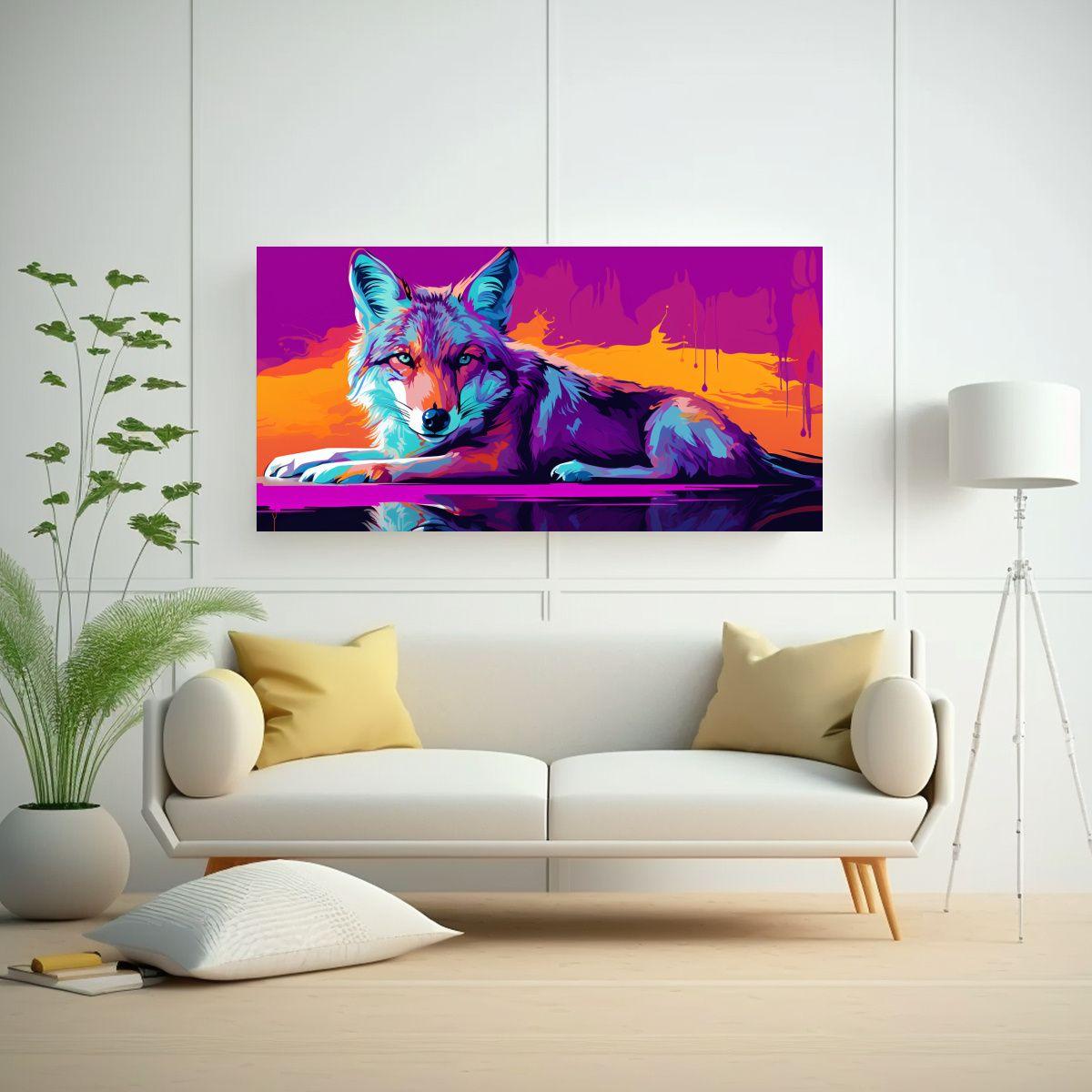Arte De Pared Moderno: Coyote En Colores 80x40cm-2