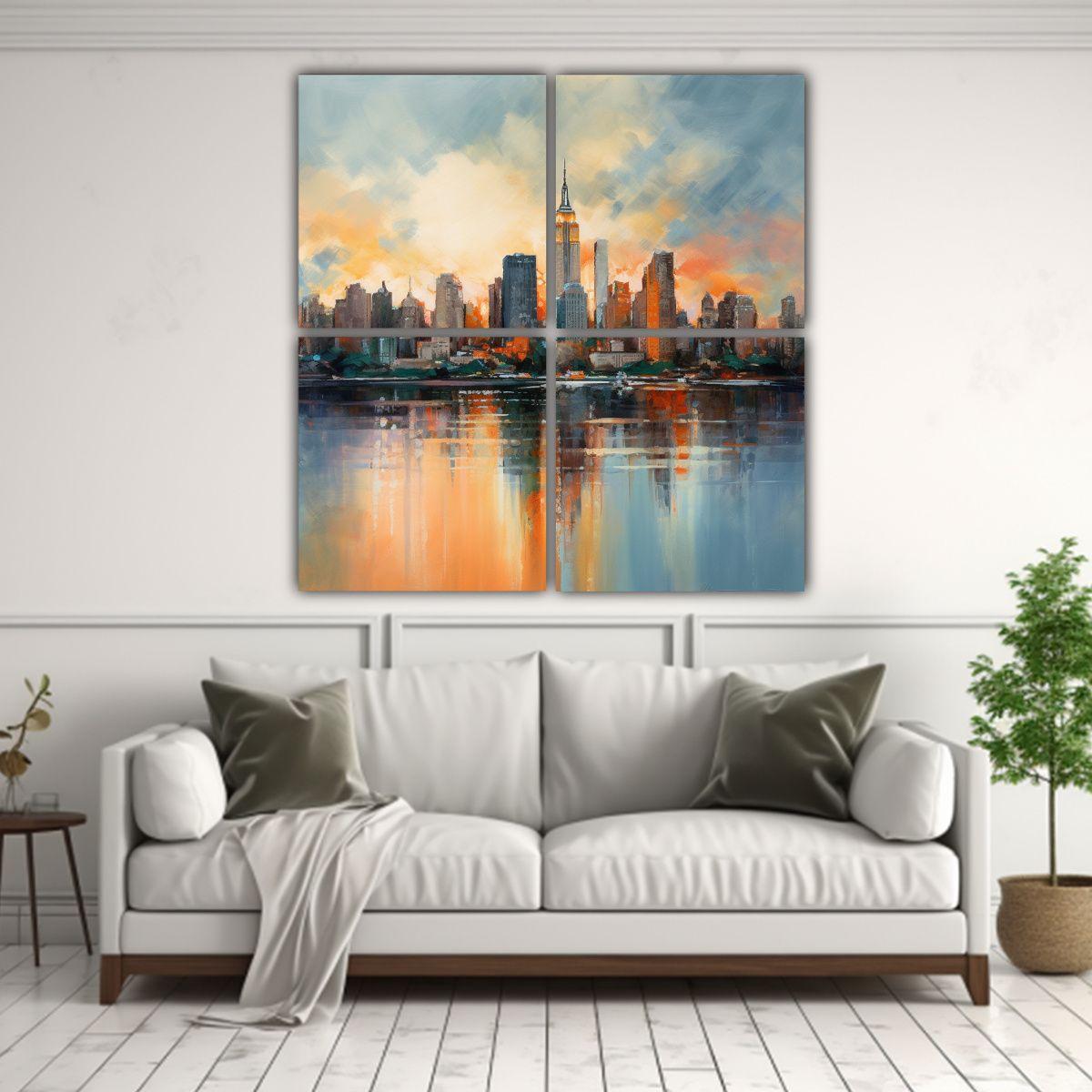 Cuadro Vintage De La Ciudad De Nueva York, 160x160 Cm-2