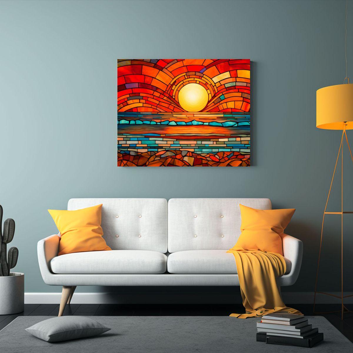 Pintura Mural Playa Vidrieras Colores Vivos. 75x50cm-2
