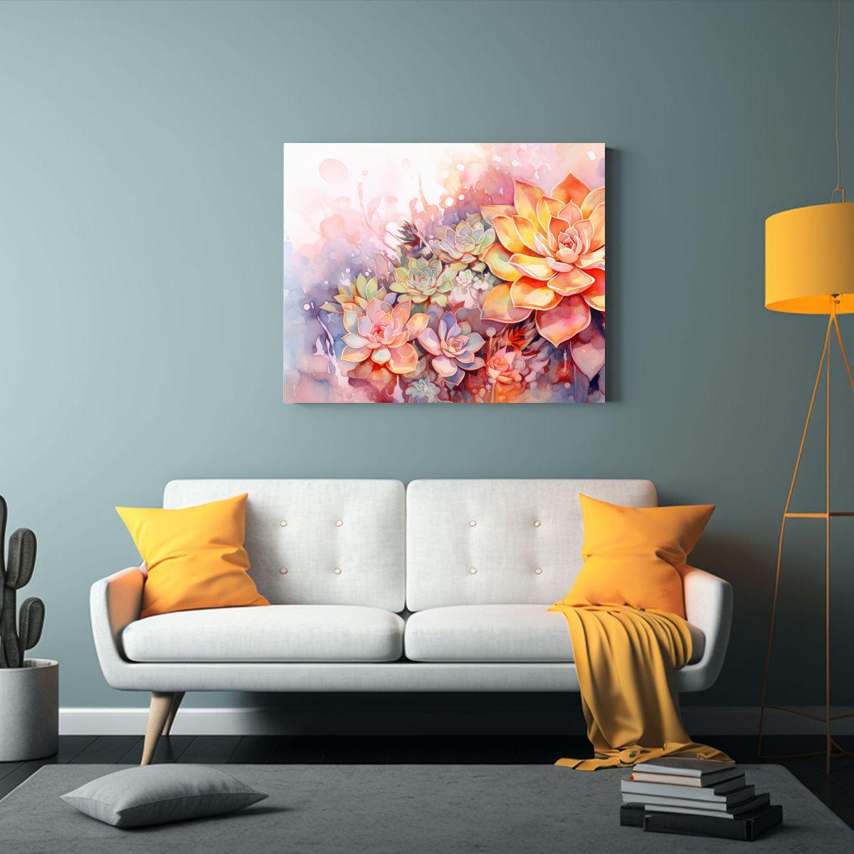 Pinturas Abstractas De Suculentas Y Flores En Colores Naranj 60x40cm-2