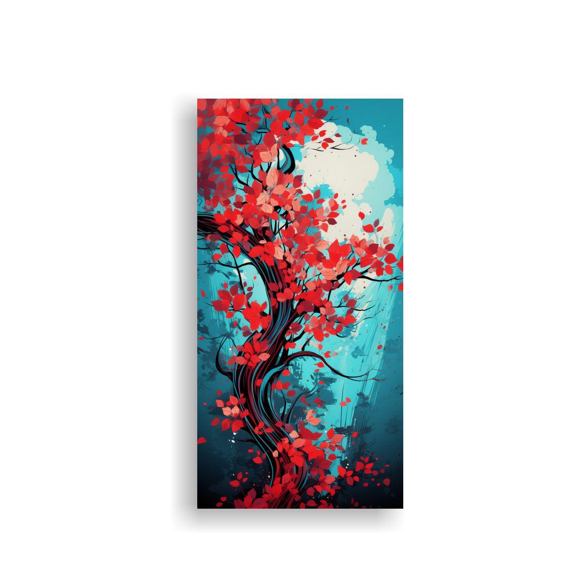 Cuadro Acuarela Estética Árbol Mango En Rojo Y 80x160cm-0