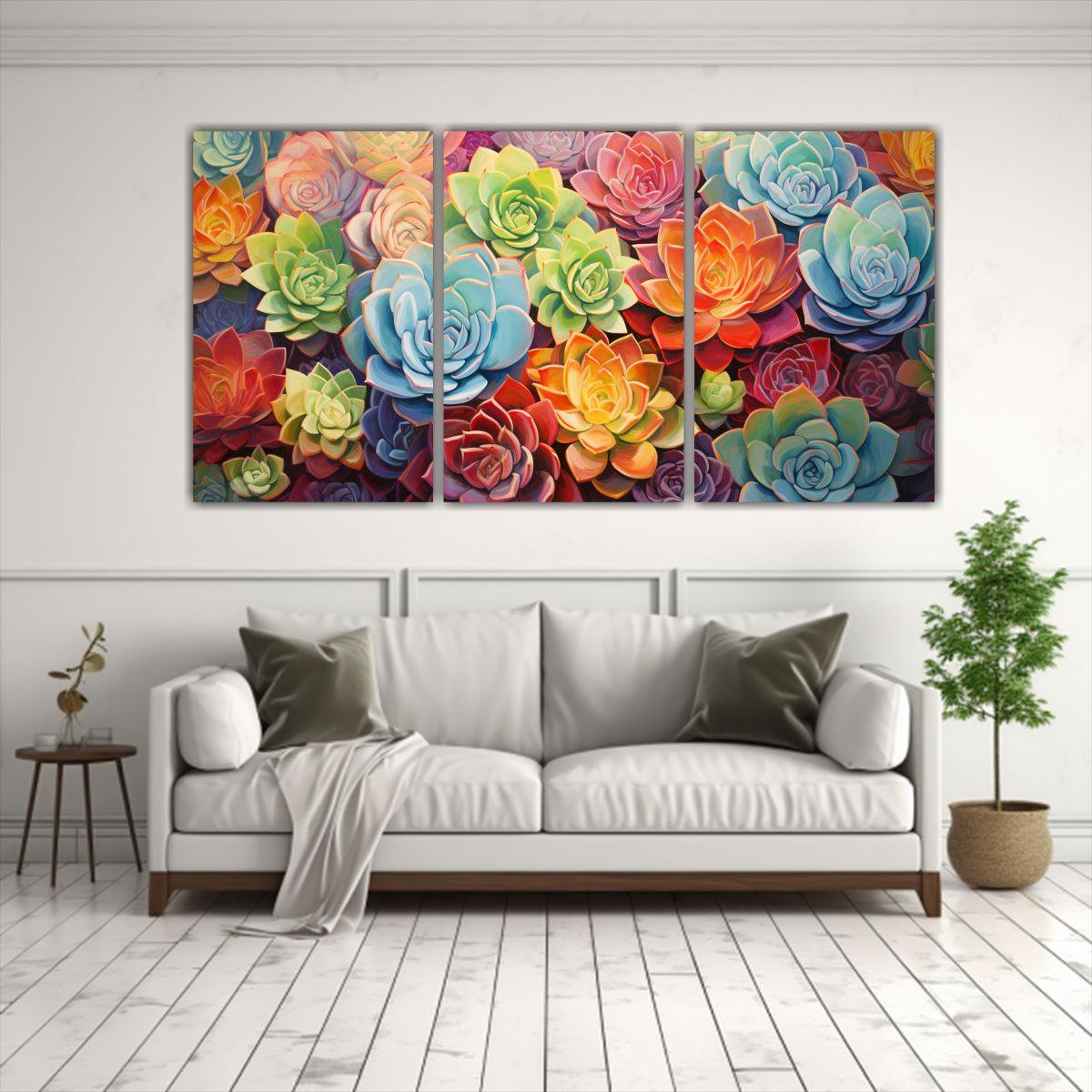 Tres Lienzos Impreso Salon Pintura Abstracta De 90x45 Cm-2