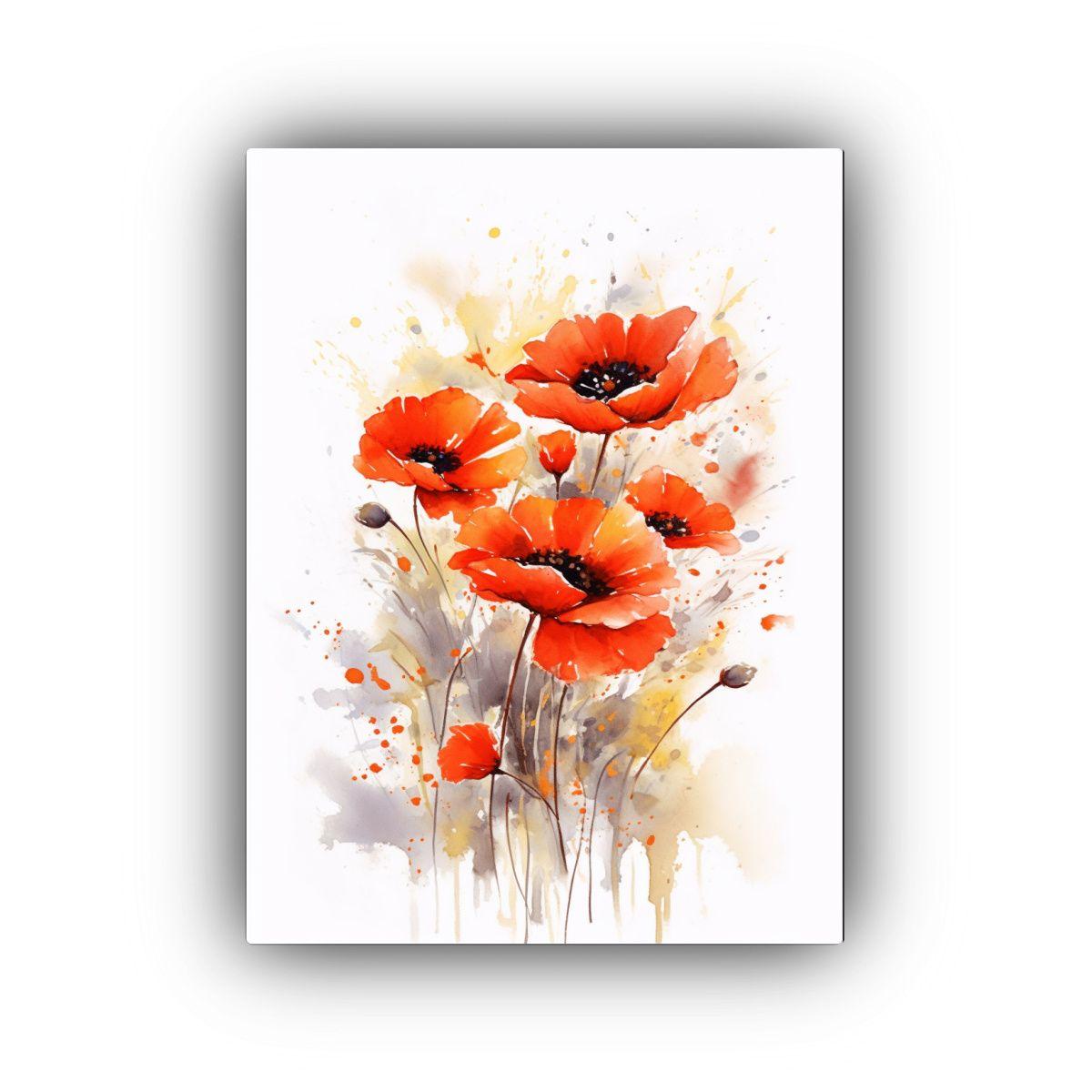 Pintura Abstracta De Amapolas Rojas En Bastidor 50x65cm-0