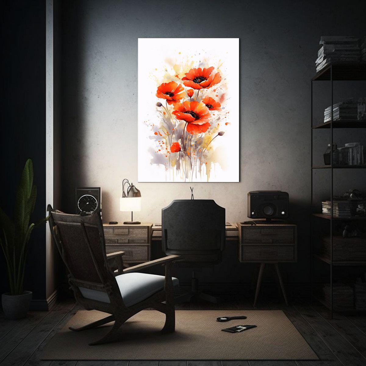 Pintura Abstracta De Amapolas Rojas En Bastidor 50x65cm-2