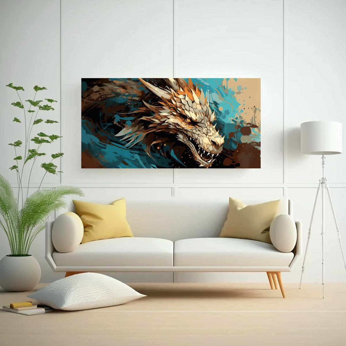 Cuadro Urbano: Dragón En Tonos Marón Y Azul, Atm 60x30cm-2