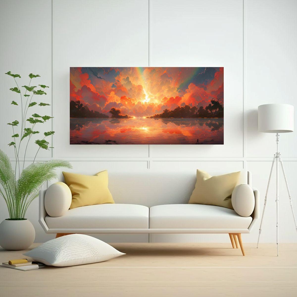 Cuadro Abstracto Paisaje Arcoíris Colores Rojo 160x80cm-2