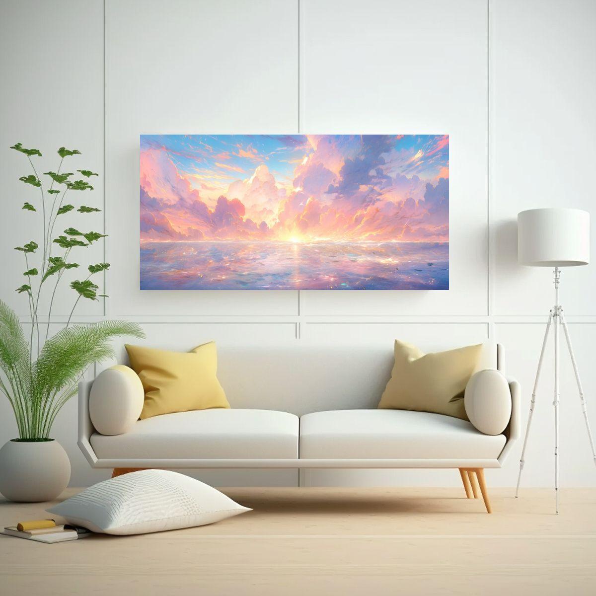 Cuadro Abstracto Inspirado En Cielo Y Mar En Tonos 160x80cm-2