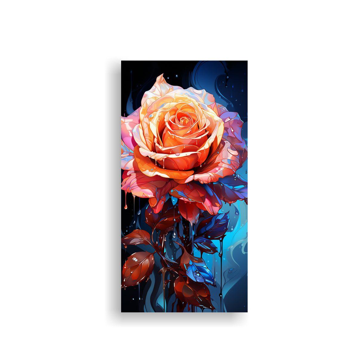 Pintura Decorativa: Rosa Colorida Con Goteos En 40x80 Cm-0
