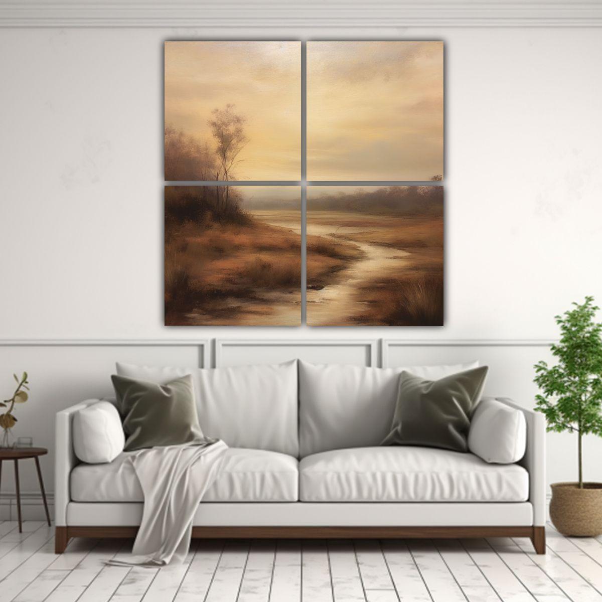 Paisaje De Tonos Tierra En óleo, Cuadro 120x120 Cm-2