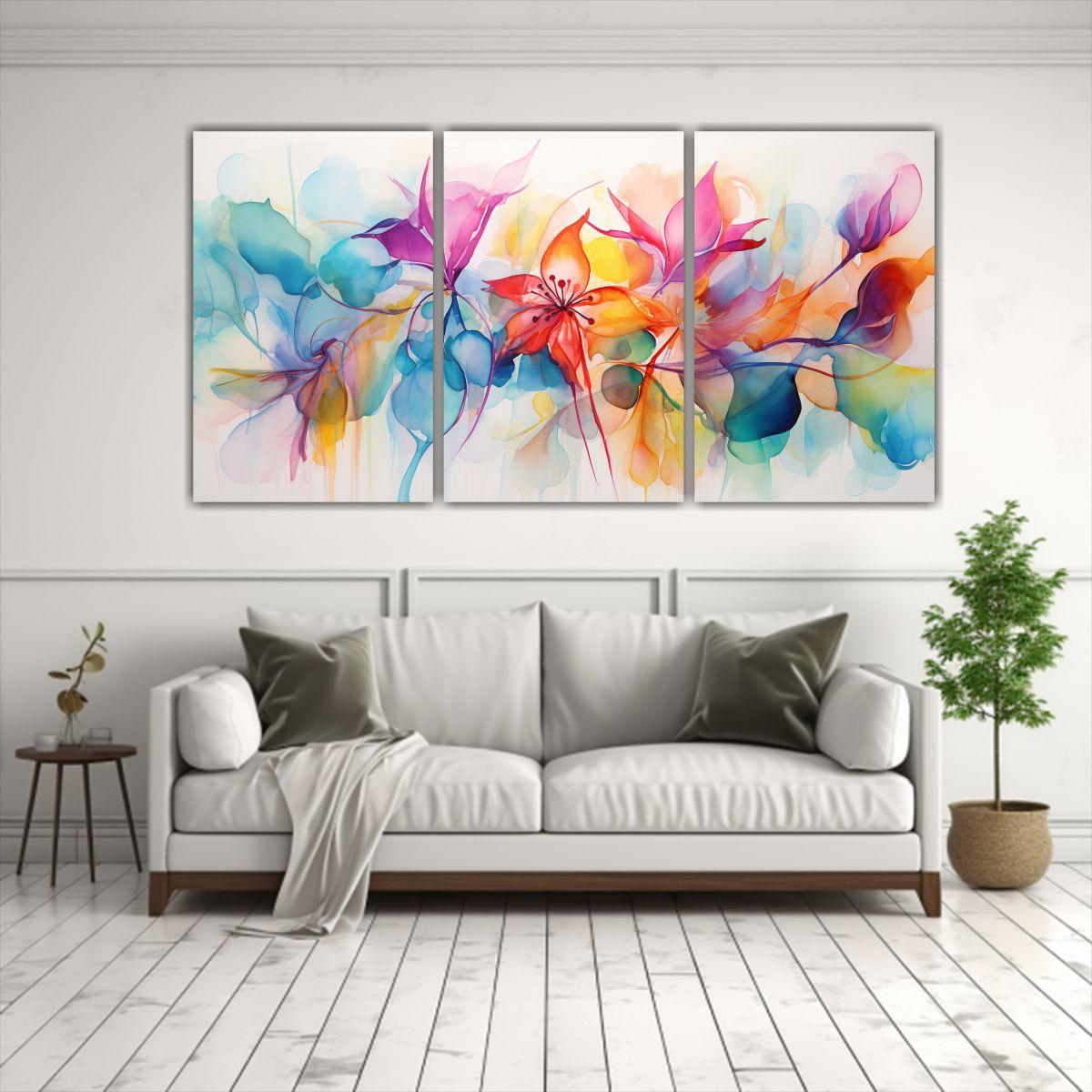 Set 3 Lienzos De Tela Abstracto Floral 120x60 Cm-2
