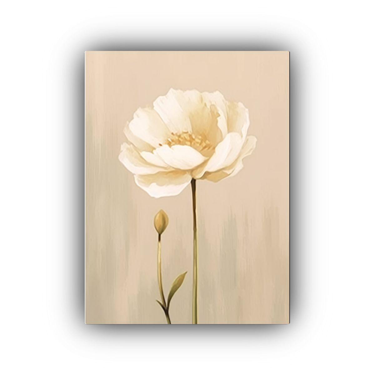 Pintura Floral En Blanco Sobre Fondo Beige 60x90 Cm-0