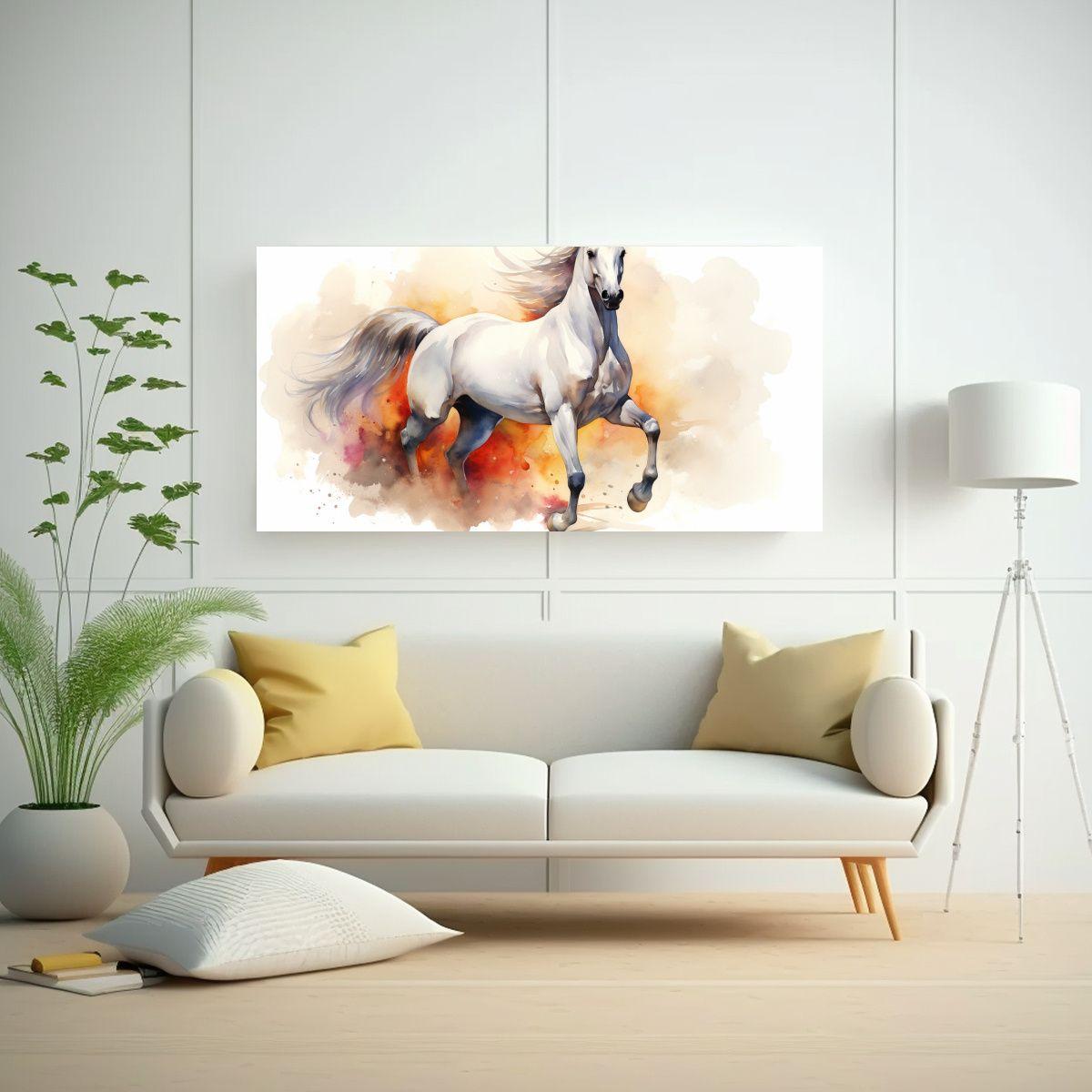 Pintura De Caballo Andaluz En Acuarelas Coloridas 100x50 Cm-2