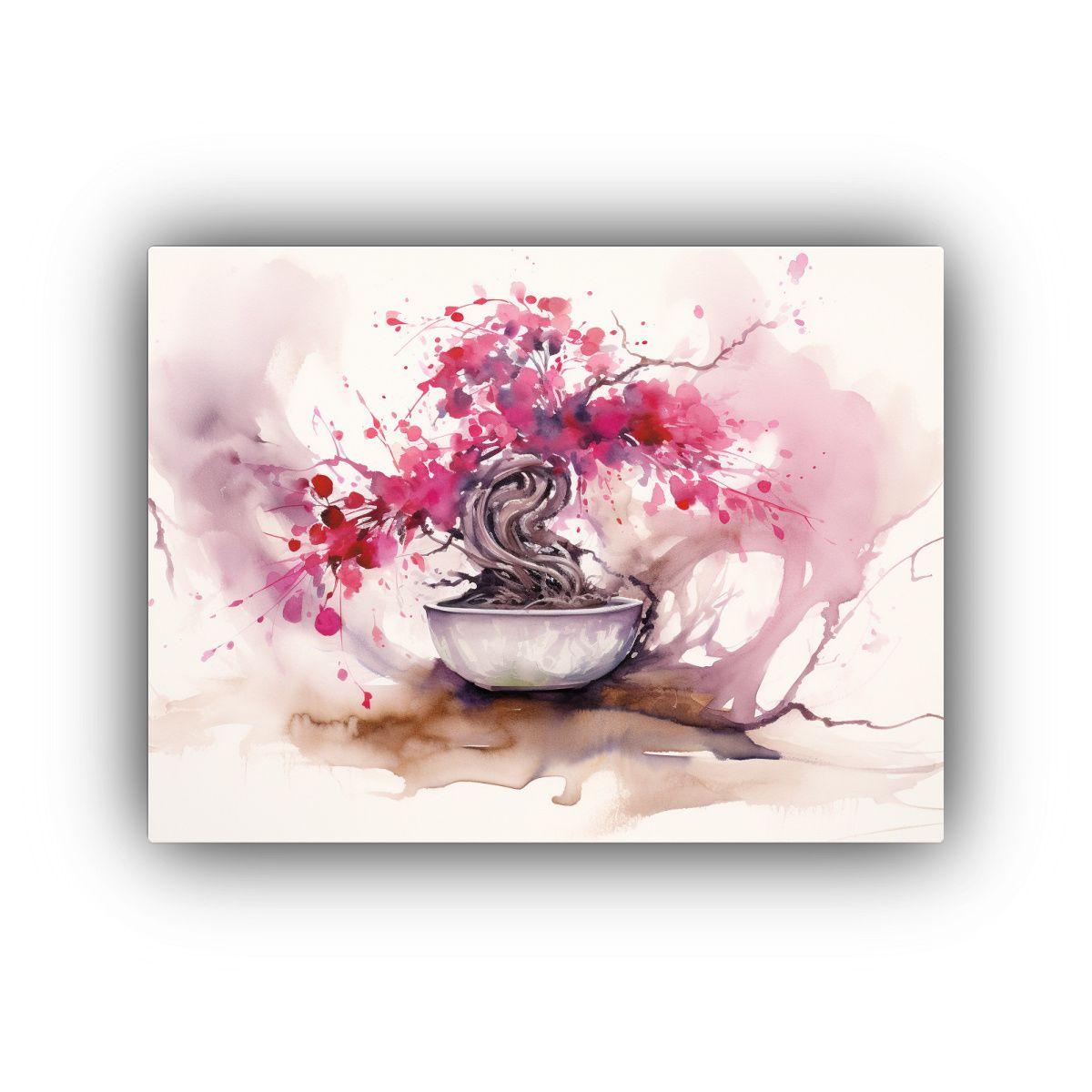 Pintura Abstracta Acuarela Colores Vibrantes Fucsia Y Bonsá 60x40cm-0