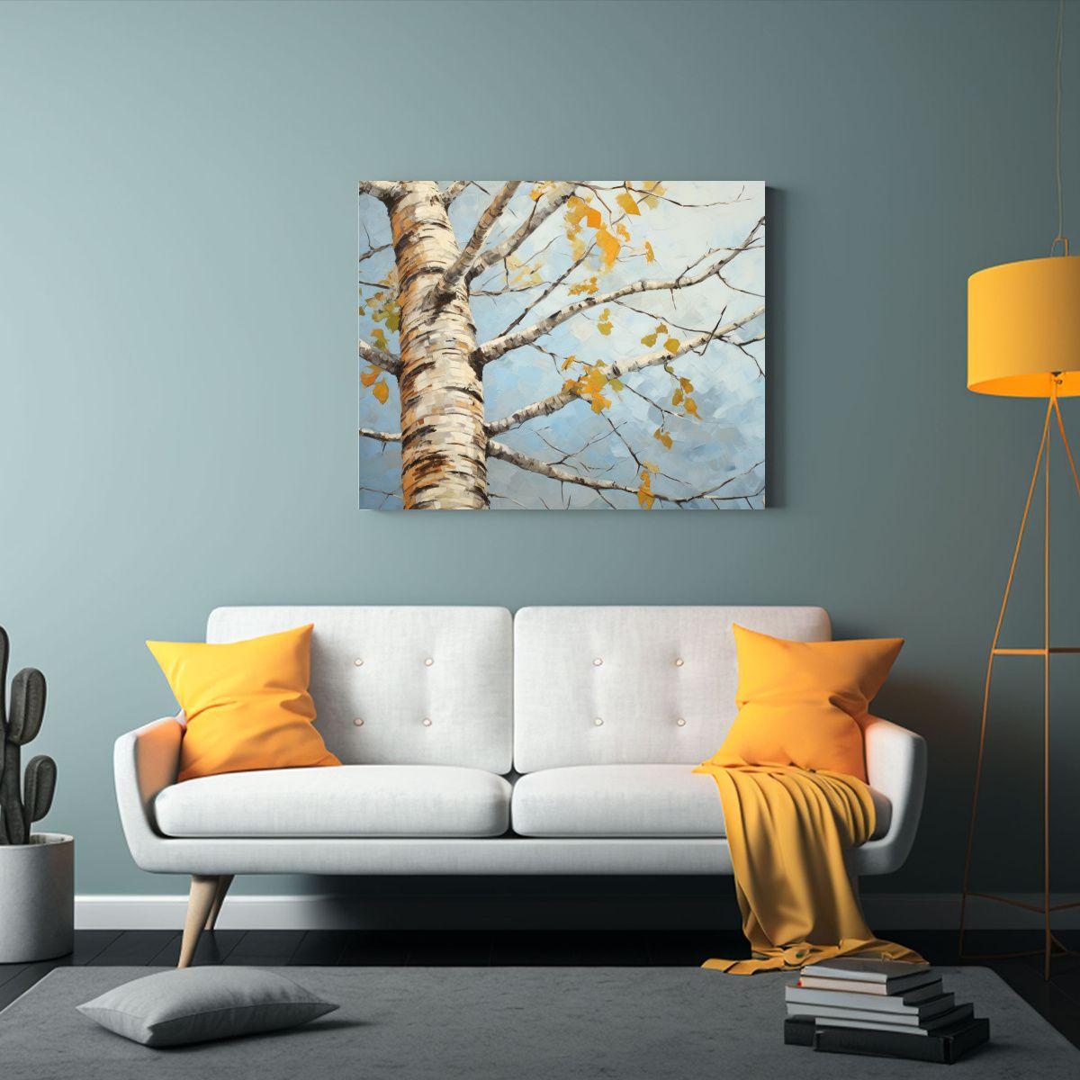 Pintura Abstracta De Un Abedul En Lienzo: Inspiración Calma 60x40cm-2