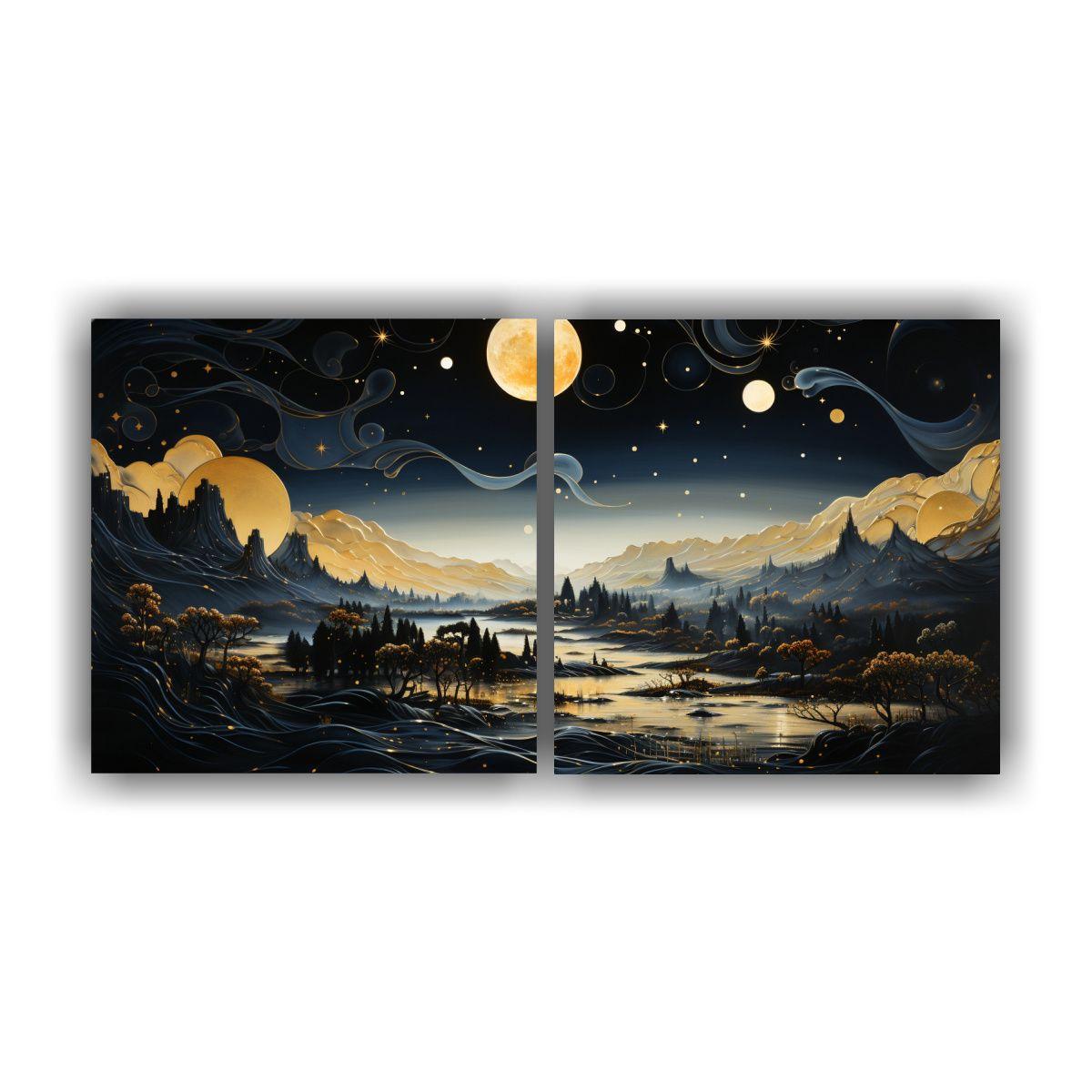 Pintura Con Luna Y Montañas En Bastidor 100x50 Cm-0