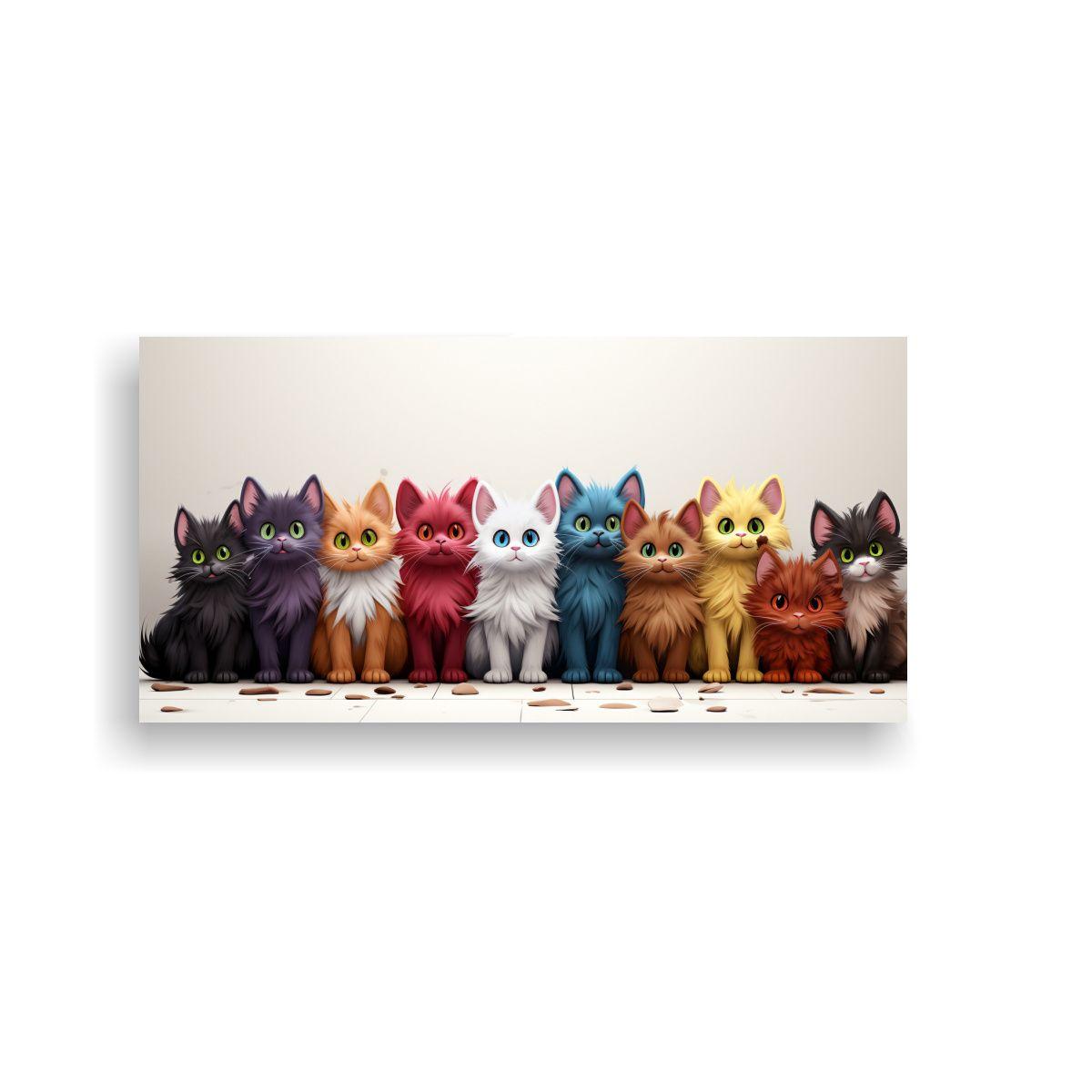 Pintura En Bastidor Abstracción Gatos Animados 100x50cm-0