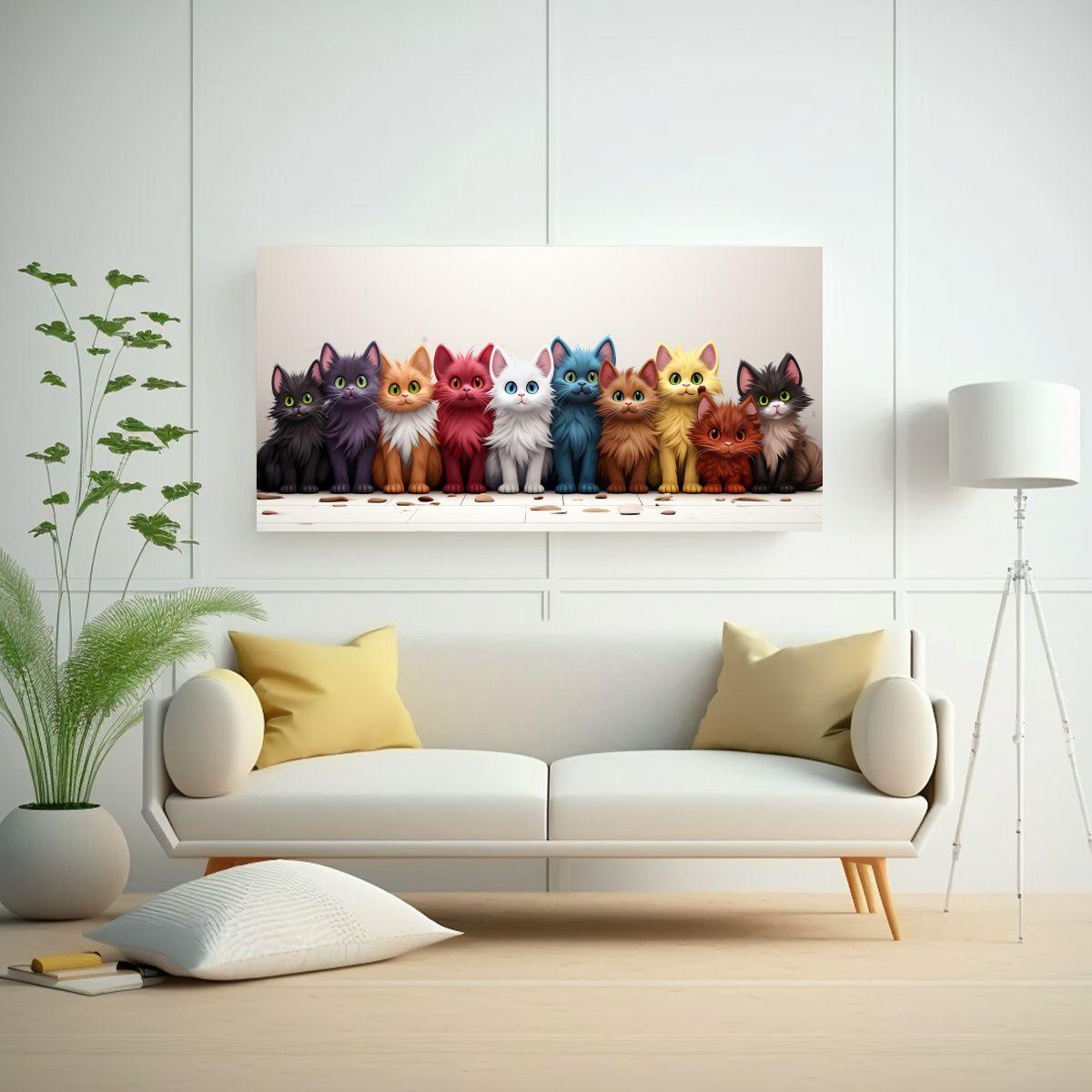 Pintura En Bastidor Abstracción Gatos Animados 100x50cm-2