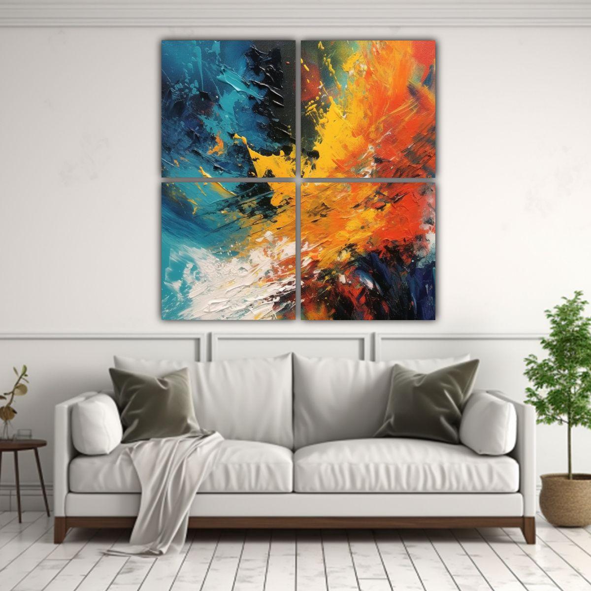 Pintura Abstracta Cuatro Artes Creativa Vitalidad 120x120 Cm-2