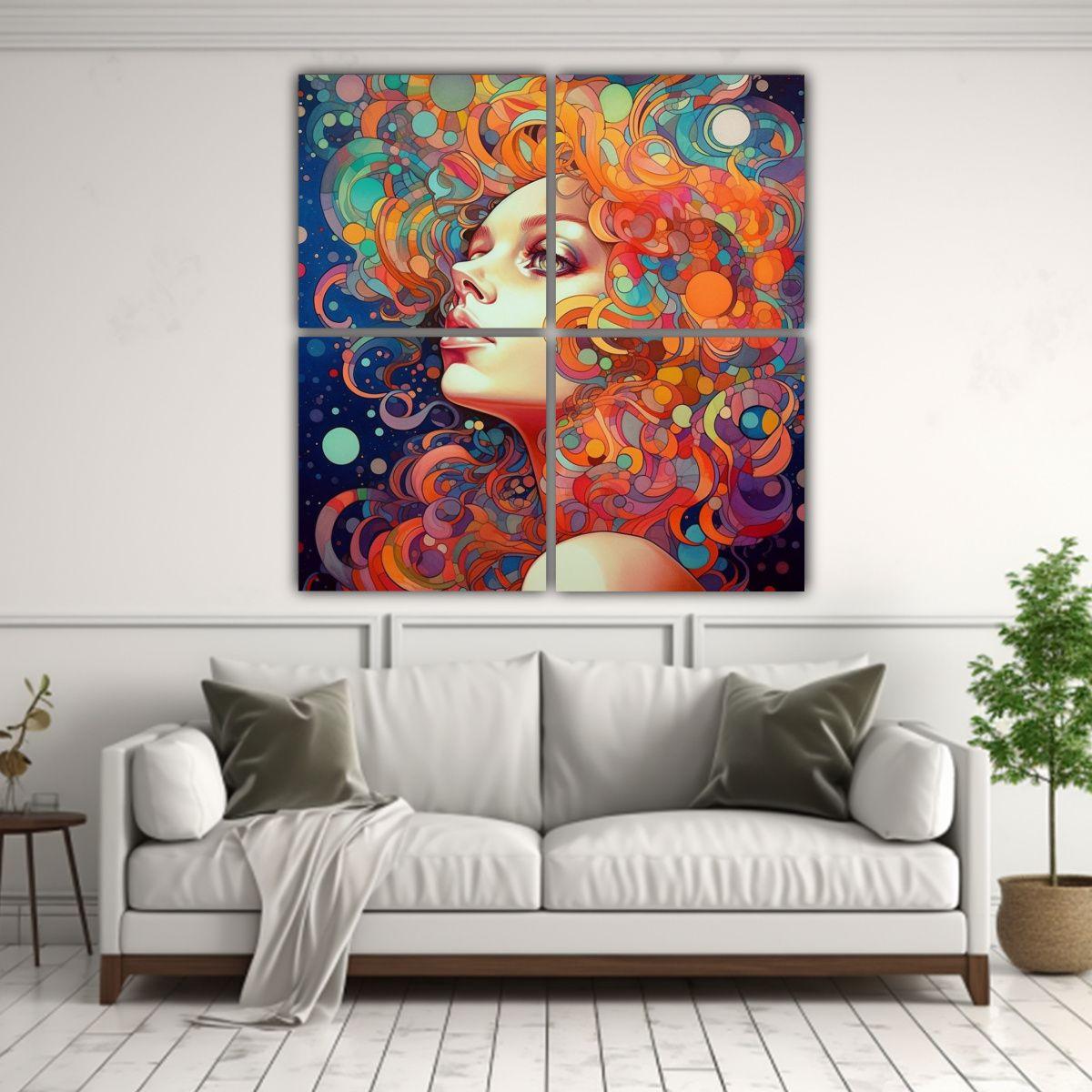 Cuatro Lienzos De Tela Inspirados En Arte 180x180 Cm-2