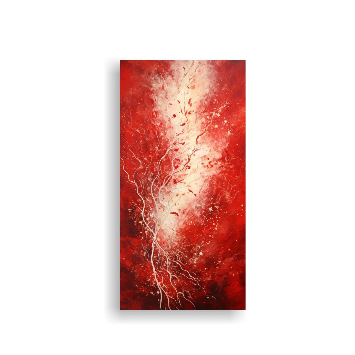 Lienzo Moderno Obra Maestra En Rojo Y Plateado 40x80cm-0